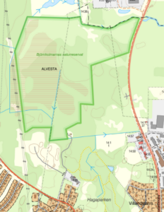Karta där området för Björnholmarnas naturreservat är markerat